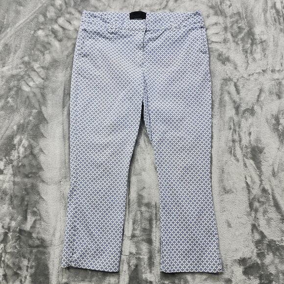 Cynthia Rowley Pants Womens 10 Blue White Geometric Print Slim Leg Crop Slit Hem - Picture 1 of 12